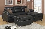 5-piece Modern Reversible Black Bonded Leather Sectional Sofa with Ottoman