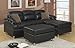 5-piece Modern Reversible Black Bonded Leather Sectional Sofa with Ottoman