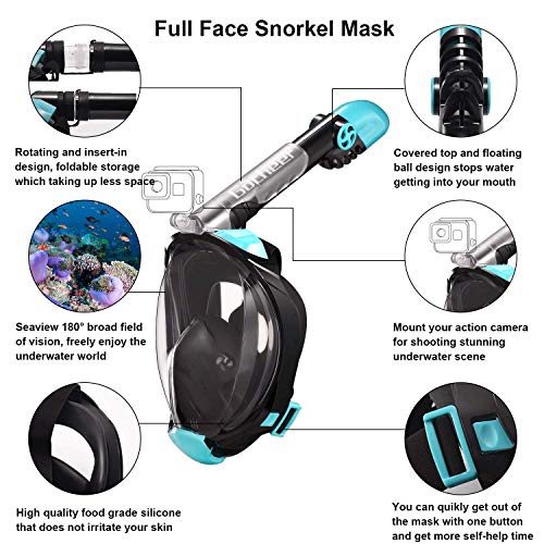 Gocheer Adult Swimming mask, Snorkel Mask Full Face with Adjustable Head Straps Foldable Underwater Breathing Device Anti-Leak Anti-Fog Dry Top Set