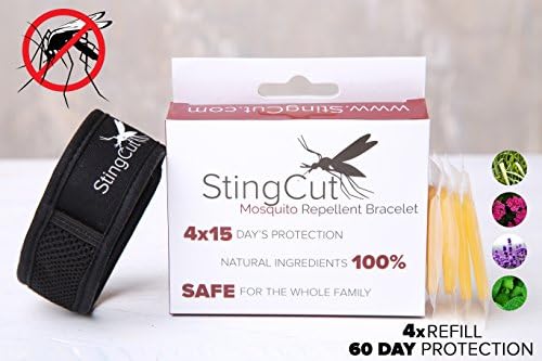 Mosquito Repellent Bracelet + 4 Natural Oils Refills| The Best, Portable Insect Repeller For Home, Garden &amp; Travel| No Spray, 100% Deet-Free| Non-Toxic 60 Day Protection For Kids &amp; Adults By StingCut
