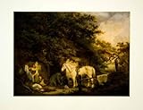 1907 Color Print George Morland Art Cottage Door Horse English Countryside House - Original Color Print
