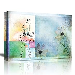 Sketch of a Ballerina with Watercolors Over a Field of Flowers - Canvas Art Home Art - 12x18 inches