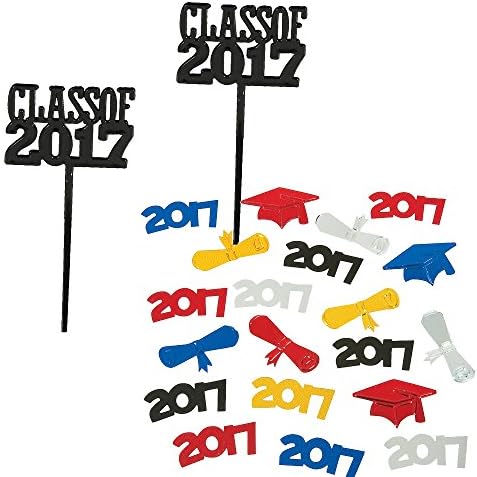 Class of 2017 Graduation Party Decorations - Cupcake topper Food/Appetizer Picks (72 pcs) and Confetti