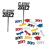 Class of 2017 Graduation Party Decorations - Cupcake topper Food/Appetizer Picks (72 pcs) and Confetti