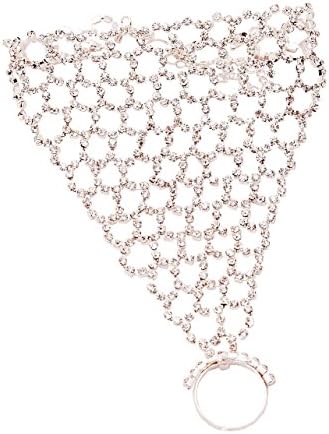 Silvertone Crystal Slave Ring Mesh Hand Chain Glove Bracelet, 7.5+3.5" Ext. (Silvertone)