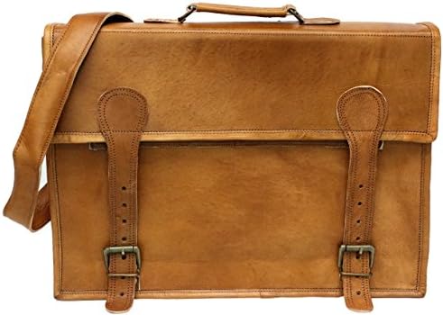 PC TAN 17" Vintage Handmade Messenger Bag for Laptop Briefcase Satchel Bag 17x12x5Inches Brown Christmas gifts