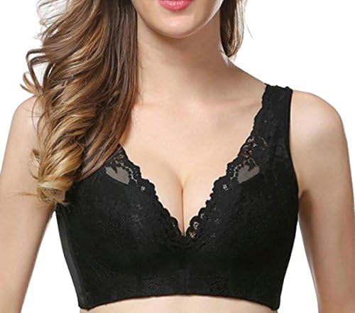 Smallwin Womens Relaxed No Underwire Cleavage Lace Built Up Everyday Bras Black US 40C