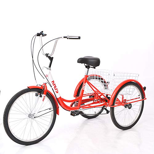 ZUKKA Adult Tricycle Trikes 7 Speed 3-Wheel Bikes,24 Inch Wheels Cruiser Bicycles with Large Shopping Basket