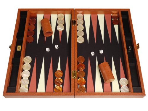 Zaza & Sacci Leather/Microfiber Backgammon Set - Board Game - 20" Large Brown Case