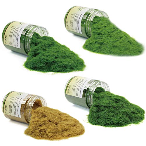 CFA6 4 x 35g Mixed 5mm Static Grass Terrain Powder Green Fake Grass Fairy Garden Miniatures Landscape Artificial Sand Table Model Railway Layout (Best Grass For Sand)