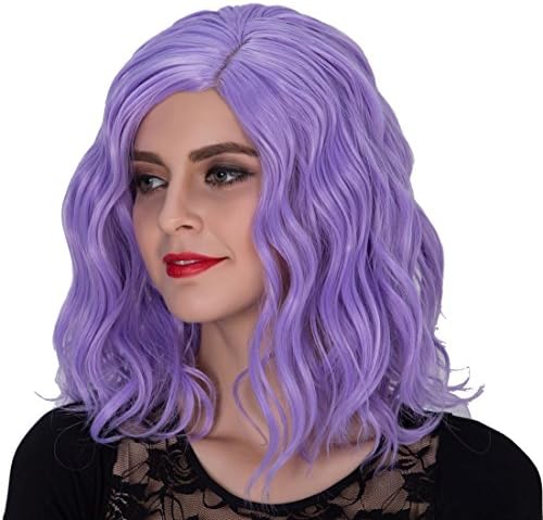 Ecvtop 14" Cosplay Wigs Light Purple Medium Long Wavy Curly Harajuku lolita Wig