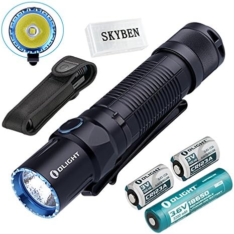 SKYBEN Olight M2T Warrior 1200 Lumen Cree XHP35 HD CW LED Dual Switch Tactical Flashlight High Lumen Output Flashlight with 2 x CR123A,1 x 18650 and Battery Case(M2T+18650 Bundle)