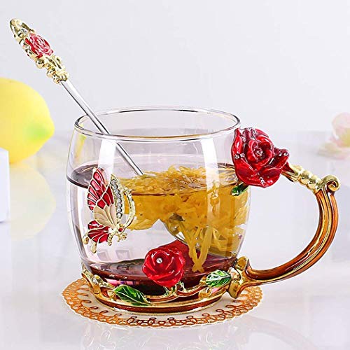 evecase Enamel Butterfly Flower Glas Kaffeetassen Teetasse Geschenke für Frauen.Personalisierte Geschenke für Mama y Freundin zum Geburtstag Weihnachtsgeschenke Muttertagsgeschenk – Bild 3