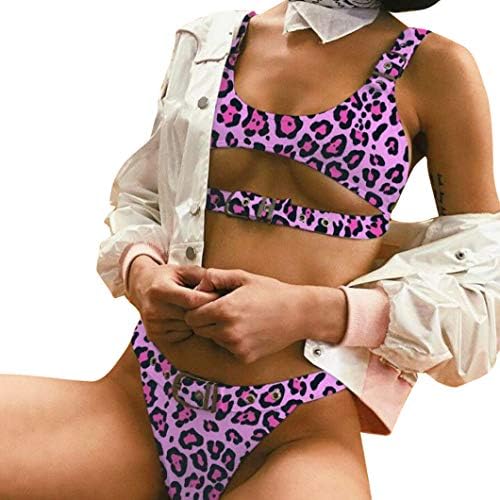 Flyrose Women Cutout Adjustable Buckle High Cut Thong 2 Piece Bikini Sets Swimsuit