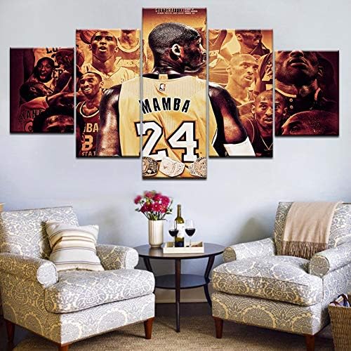 TYUPS Modular Picture Canvas Wall Art Bedroom 5 Pieces Basketball Player Sports Painting Print Kobe Bryant Poster Home Decor Framework