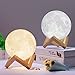 Moon Light - 3D Printing Light - Moon Lamp 3D - Warm and White Touch Control Brightness with USB Charging - Luna Lamp - Moon Decor - Lunar Night Light with Wooden Mount - Moon Gifts 3.9 Inch