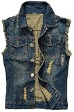Camo Coll Men's Sleeveless Lapel Denim Vest Jacket (L, Dark Blue)