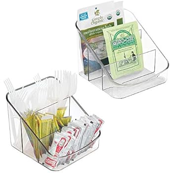 mDesign Small Plastic Food Packet Organizer Caddy - Storage Station for Kitchen, Pantry, Cabinet, Countertop - Holds Spice Pouches, Dressing Mixes, Hot Chocolate, Tea, Sugar Packets - 2 Pack - Clear