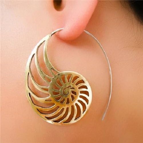 Large Bohemian Vintage Hoop Earrings Circles Tribal Earrings Brass Spiral Earrings for Women Retro Gypsy Ethnic Indian Swirl Earrings for Women