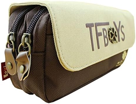 Simple Canvas Tfboys Boys Girls Large Capacity Stationery Pen Bag Pencil Case Makeup Bag for Students Christmas Gift (brown)