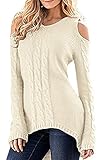 Merryfun Women's Cold Shoulder Sweater Fall Long Sleeve Knit Pullover Tops Beige,S