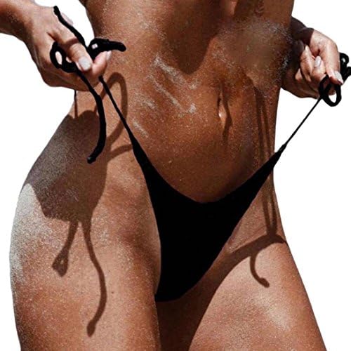 Sumen Women's Sexy Swimwear Brazilian Cheeky Bikini Boy Shorts Adjustable Ties Bottoms (S, Black)
