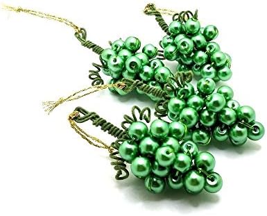 Grape Clusters Lime Green, Handmade Mini Glass Bead Ornaments, Set of 4