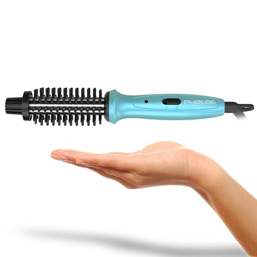 PHOEBE Mini Travel Curling Iron Hair Brush, 3/4 Inch Dual Voltage Ceramic Tourmaline Ionic Curler Brush, Professional Anti-Scald Portable Curling Wands, Heated Styling Hair Brush for Short Hair(Blue) best curling wand
