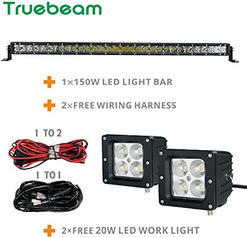 Truebeam Led Light Bar 31inch 150W Single Row Spot Flood Led Fog Lamp+2Pcs 20W' Led Work Light Bars Spot Driving lights Led Fog Light Bars for Trucks Off Road Pickup Off Road ATV 4WD Wiring Kit
