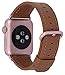 Apple Watch Band 38mm Women - PEAK ZHANG Genuine Leather Replacement Wrist Strap with Stainless Metal Adapter Clasp for Iwatch Series 2,Series 1,Sport,Edition(38mm Light Brown+Rose glod Buckle)