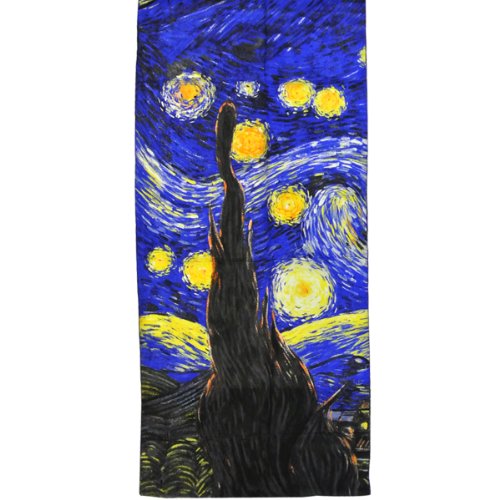 Wrapables Luxurious 100% Charmeuse Silk Long Scarf with Hand Rolled Edges, Van Gogh's Starry Night