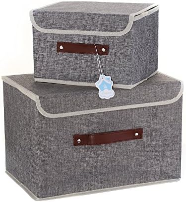 Larger&amp;Small Multifunction Foldable Polyester Linen Canvas Storage Containers,Convenient Cubes Basket Storage Bin with Lid for Clothing,sock,underwear,Toys,Books,Art,Craft supplies ect (Light Gray)