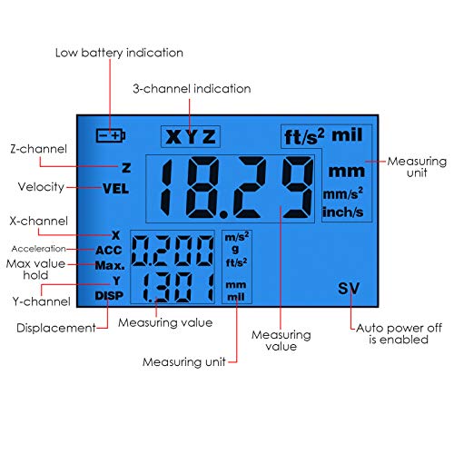 Digital Vibration Meter Piezoelectric Sensor 10Hz~10kHz Frequency, Acceleration Displacement Measurement Gauge for Analyzing The Imbalance and Deflecting of Moving Machinery - Thumbnail 3