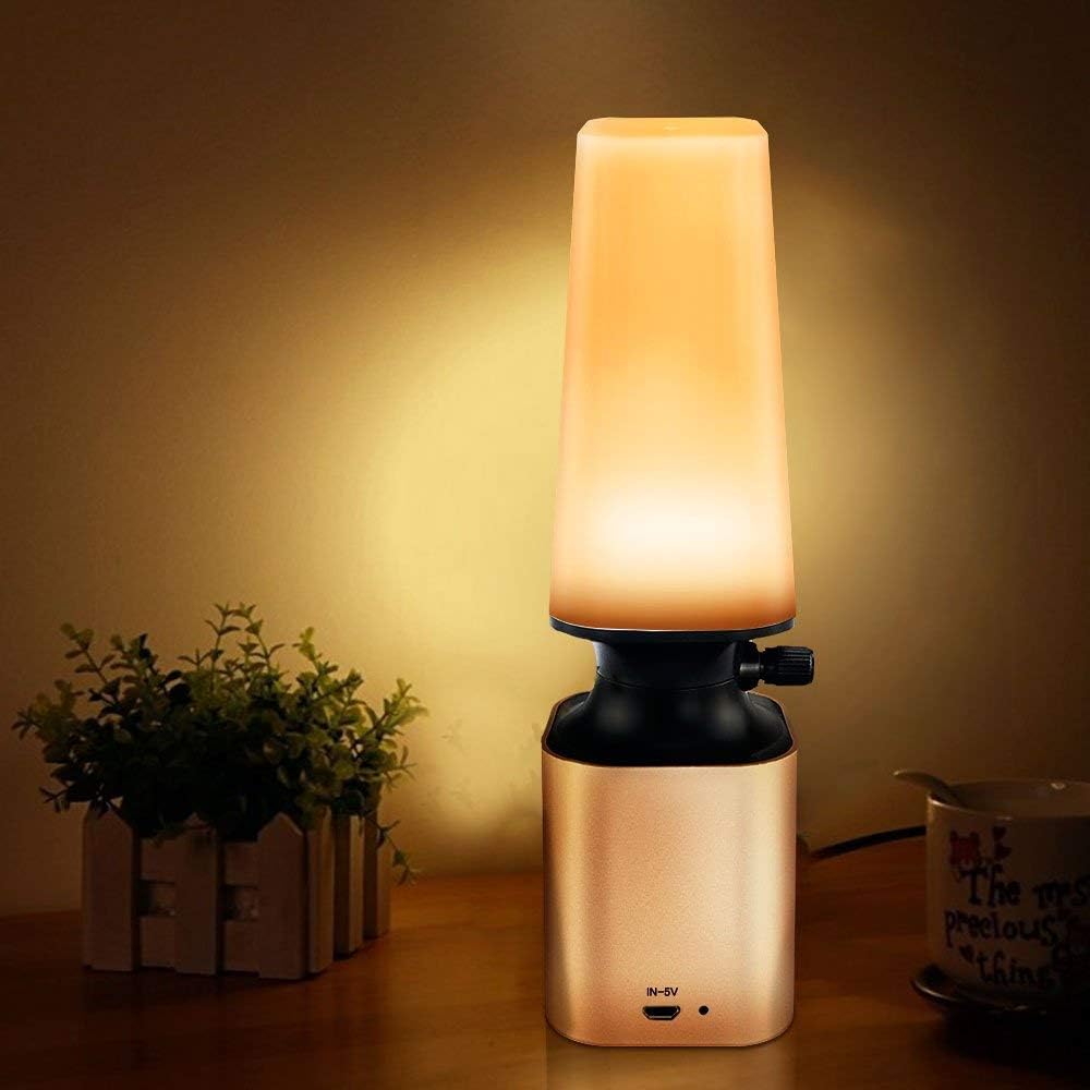 Powcan Retro LED Night Light Imitate Kerosene Oil Lamp Design with 10-Level Dimmer Control Knob Eye Care LED Desk Light USB Rechargeable Lamp for Reading/Home/Working/Office/Study