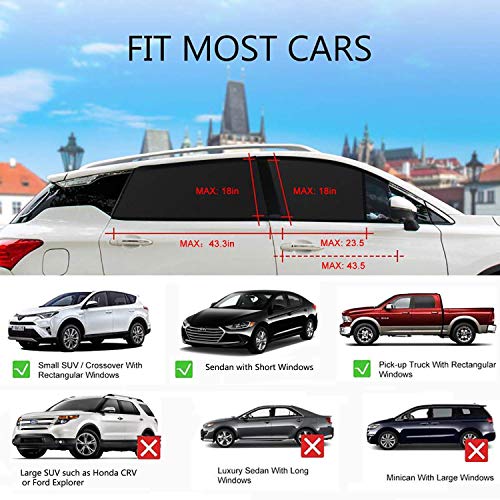 BOYISEN Car Side Window Sun Shade Front and Back, Breathable Mesh Sun Shield with UV Rays Protection Mosquito Prevention Fit for Small Cars(4 Pack)