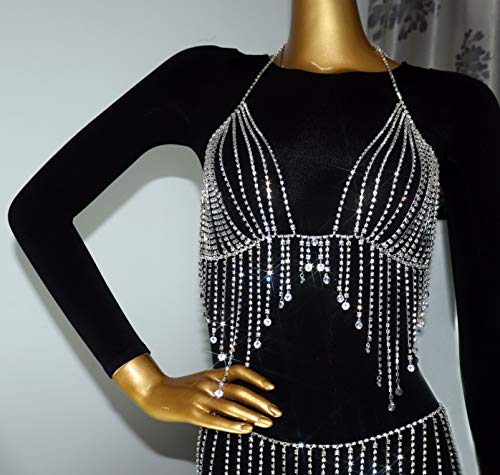 KimYoung Sexy Body Chain Sets Women Silver Bra Chain and Skirt Belly Chain Sets Nightclub Party Bikini Beach Waist Body Chain Jewelry (Body Chain Set - Silver) - Thumbnail 3