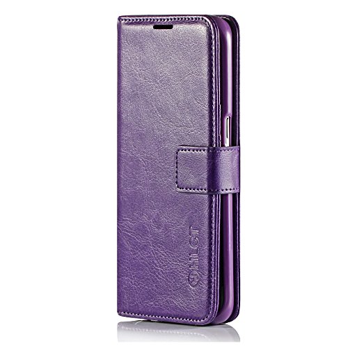 Samsung Galaxy S7 Edge Case, HLCT PU Leather Case, with Soft TPU Protective Bumper, Built-in Kickstand, Cash and Card Pockets (Purple) - Thumbnail 5