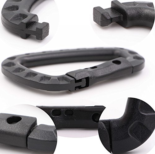 Tactical Carabiner Keychain - Hard Polymer Carabiners Climbing D Rings Light Weight Spring Snap Gear Clip Utility Hooks Backpack Hanging Buckle for Camping Hiking Fishing (Black, 6PCS)