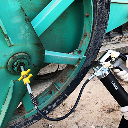 UTOOL Grease Gun with Locking Grease Gun Coupler, 7000 PSI Heavy Duty Pistol Grip Grease Gun Set with 14 oz Load, 18 Inch Spring Flex Hose Included - Thumbnail 4