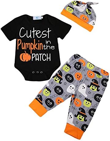 My First Halloween Newborn Baby Girl Boy Outfits Pumpkin Romper Bodysuit Tops Pants Hat Clothes Set