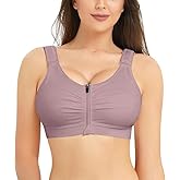 Nebility Zip Front Closure Sports Bra for Women Everyday Support Bra Compression Workout with Adjustable Straps Wirefree