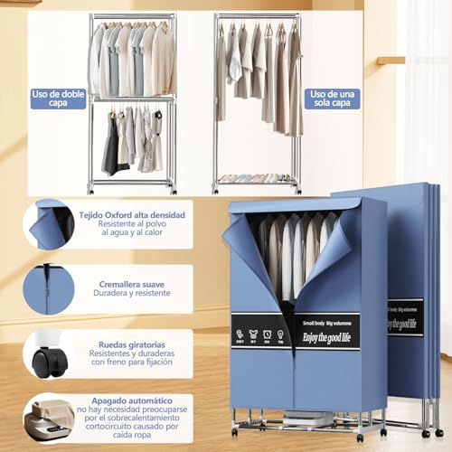 ZVXCABV Secador de Ropa Portátil,Secadora de Ropa Electrica de 2000W,Secador de Ropa de Doble Capa con Temporizador,Pantalla Táctil y Control Remoto,Adecuada para Apartamentos,Casas Rodantes y Hogares