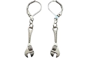 Punk Style Wrench Leverback Earrings, Cool Ear Clip Tool Charm Jewelry for Mom, Grandma, Grandpa, Coworker, Builder