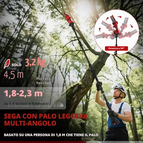 6 Inch Cordless Chainsaw Telescopic & 55 mm Cordless Pruning Scissors, 4-in-1 Chainsaw Kit and Scissors with 2 x 2000 mAh Batteries, Maximum Range of Up to 4.5 m