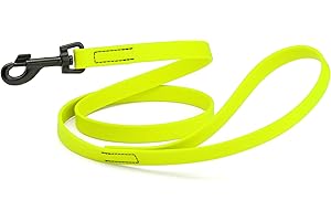 Dogline Biothane Waterproof Dog Leash Strong Coated Nylon Webbing with Black Hardware Odor-Proof Easy to Clean High Performance for Small or Large Dogs Made in USA 4 or 6 ft Lead, Safety Yellow
