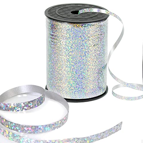 GIFTEXPRESS 500 Yards Shiny Metallic Silver Crimped Curling Ribbon/Balloon Ribbon/Balloon Strings/Gift Wrapping Ribbons Supplies at Amazon