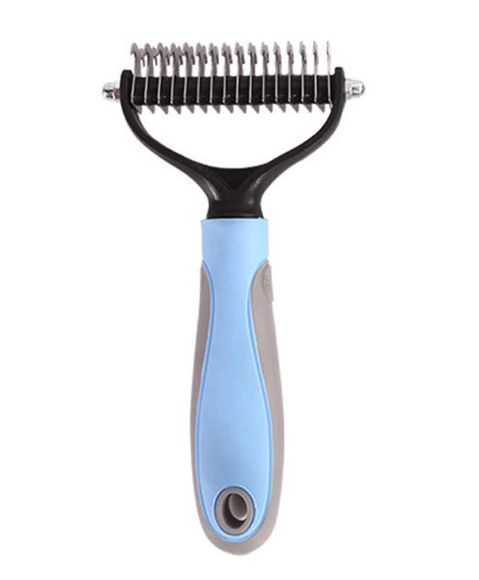 Goodn Pet Hair Removal Comb Professional Large Dogs Open Knot Rake Knife For Matted Long Hair Curly Pet Brush Grooming Tool (L, Blue)