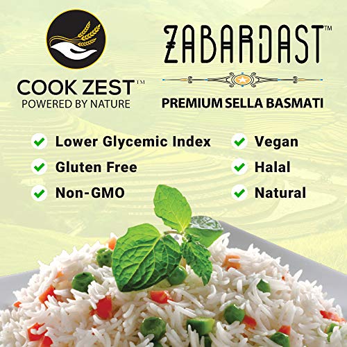 Cook Zest ZABARDAST Parboiled Golden Sella Basmati Rice (Premium Extra Long Grain | 10 Lb Bag) - Gluten Free, All-natural Gourmet Rice