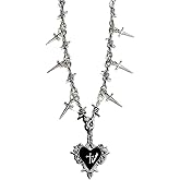 Fyvos Gothic Thorn Hearted Cross Pendant Necklace Vintage Crystal Heart Necklace Punk Style Victoria Necklace Aesthetic Hip-Hop Halloween Mystery Jewelry
