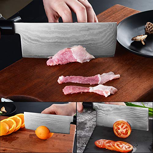 NASATER Deli Knife 6.5 Inch Damascus 9CR Japanese Super Steel Asian Knives for Home and Kitchen